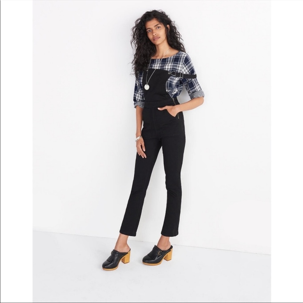 Madewell Black Denim Ankle Flare Overalls Women